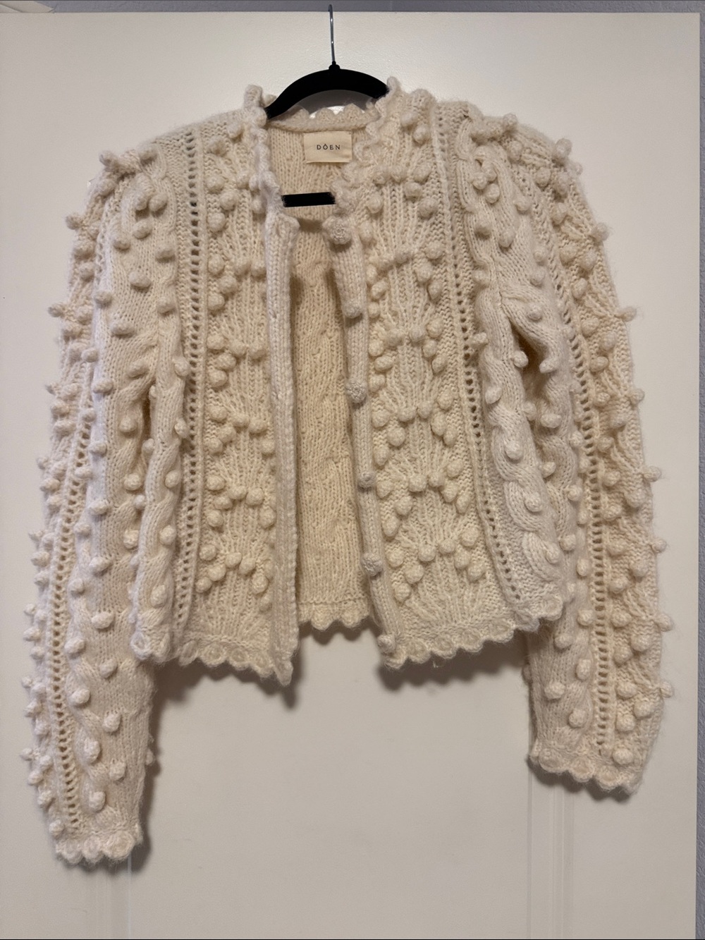 Wear once Doen Cream Bobble Cable Knit Open Cardigan